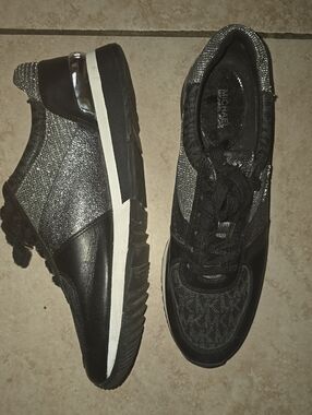 Michael Kors Black & Silver Glitter Lace-Up Platform Sneakers